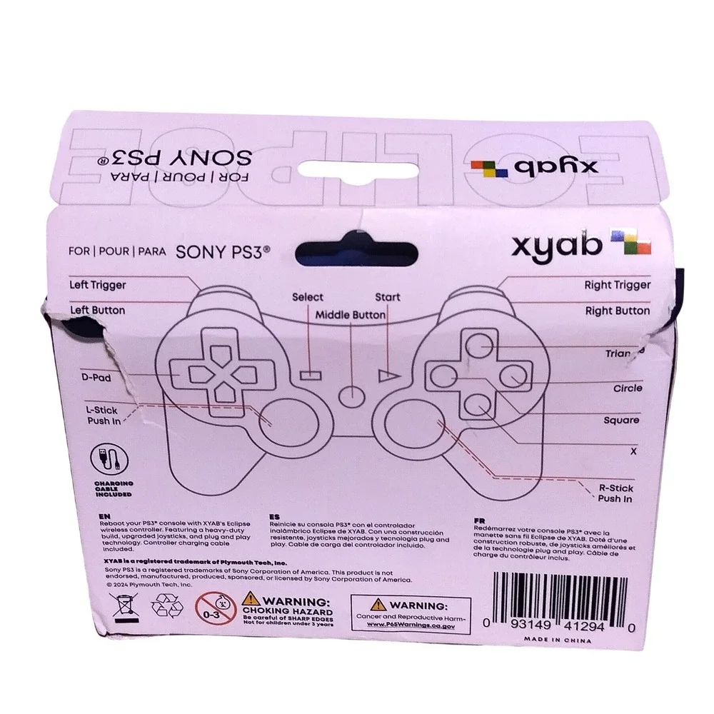 XYAB Eclipse Wireless Sony PS3 Controller Black Double-Shock 2.4GHz New Unused